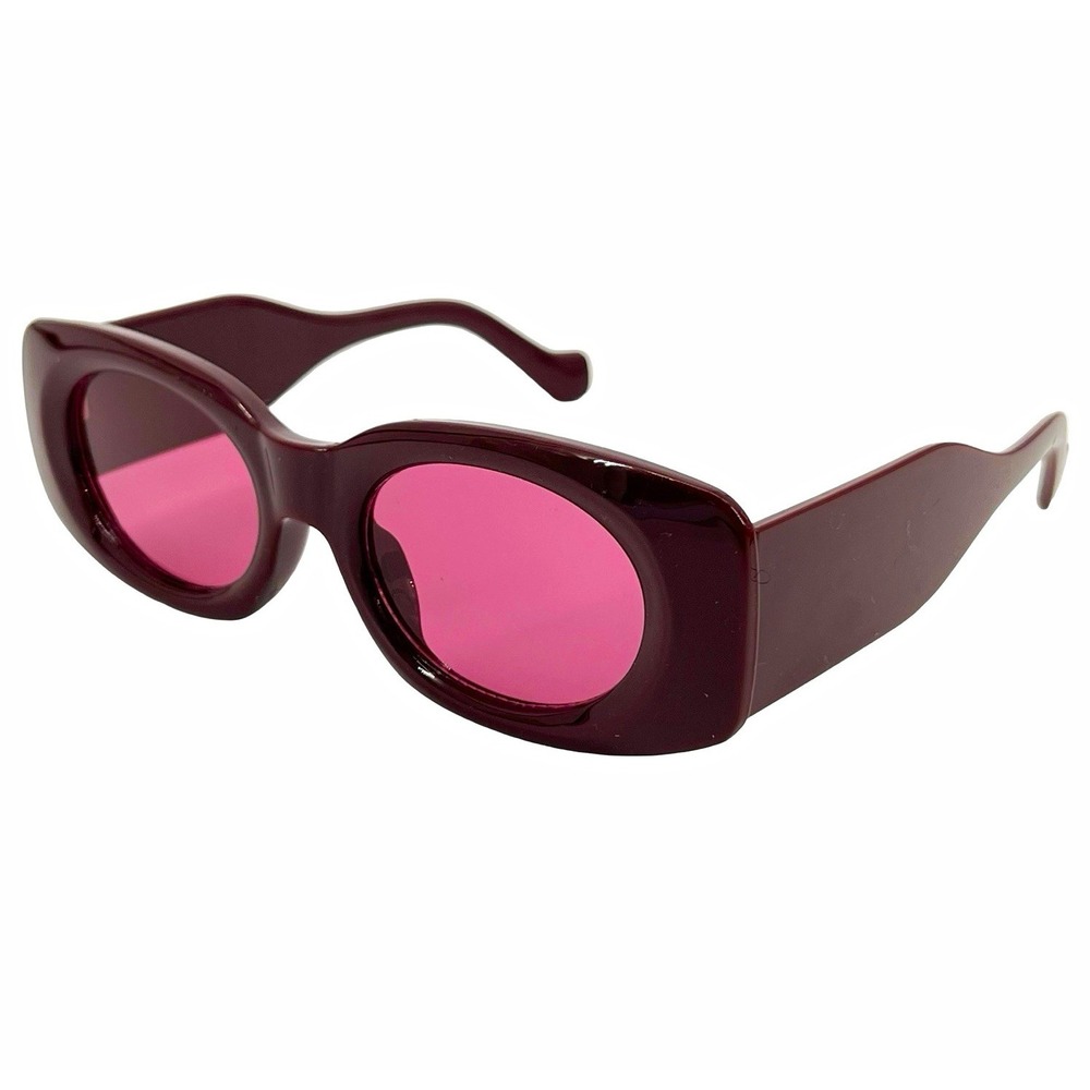 Burgundy Oval Sunglasses Pink Lens Chunky Y2K Mod 90s Retro Indie Sleaze